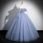 Elegante Himmelblau Perlenstickerei Pailletten Ballkleider 2024 Ballkleid Off Shoulder Kurze Ärmel Rückenfreies Lange Festliche Kleider