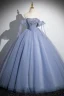 Elegante Himmelblau Perlenstickerei Pailletten Ballkleider 2024 Ballkleid Off Shoulder Kurze Ärmel Rückenfreies Lange Festliche Kleider