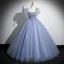 Elegante Himmelblau Perlenstickerei Pailletten Ballkleider 2024 Ballkleid Off Shoulder Kurze Ärmel Rückenfreies Lange Festliche Kleider