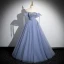 Elegante Himmelblau Perlenstickerei Pailletten Ballkleider 2024 Ballkleid Off Shoulder Kurze Ärmel Rückenfreies Lange Festliche Kleider