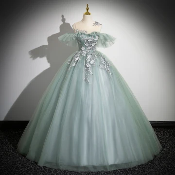Elegant Sage Green Appliques Lace Flower Pearl Prom Dresses 2024 Ball Gown Scoop Neck Sleeveless Backless Floor Length Long Formal Dresses