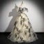 Fashion Champagne Printing Prom Dresses 2024 Ball Gown Off-The-Shoulder Short Sleeve Backless Floor-Length / Long Formal Dresses