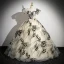 Fashion Champagne Printing Prom Dresses 2024 Ball Gown Off-The-Shoulder Short Sleeve Backless Floor-Length / Long Formal Dresses