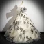 Fashion Champagne Printing Prom Dresses 2024 Ball Gown Off-The-Shoulder Short Sleeve Backless Floor-Length / Long Formal Dresses
