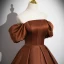 Classy Coffee Satin Prom Dresses 2024 A-Line / Princess Off-The-Shoulder Puffy Short Sleeve Backless Floor-Length / Long Formal Dresses