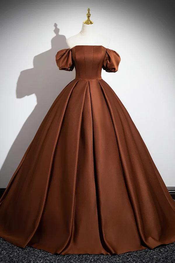 Classy Coffee Satin Prom Dresses 2024 A-Line Princess Off-The-Shoulder Puffy Short Long Classy Coffee Satin Prom Dresses 2024 A-Line Princess Off-The-Shoulder Puffy Short Long