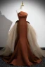 Fashion Coffee Satin Prom Dresses 2024 Trumpet / Mermaid Strapless Sleeveless Backless Bow Sweep Train Prom Formal Dresses