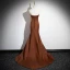 Fashion Coffee Satin Prom Dresses 2024 Trumpet / Mermaid Strapless Sleeveless Backless Bow Sweep Train Prom Formal Dresses