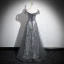 Chic / Beautiful Grey Beading Glitter Sequins Prom Dresses 2024 A-Line / Princess V-Neck Sleeveless Backless Floor-Length / Long Formal Dresses