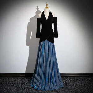 Modeste Noire Glitter Robe De Bal 2024 Princesse Titulaire 3 4 Manches Dos Nu Longue Robe De Ceremonie