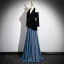 Modest  Black Glitter Prom Dresses 2024 A-Line / Princess Halter 3/4 Sleeve Backless Floor-Length / Long Formal Dresses