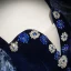 Vintage / Retro Navy Blue Rhinestone Printing Satin Prom Dresses 2024 Ball Gown Square Neckline Puffy Short Sleeve Backless Floor-Length / Long Formal Dresses