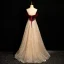 Sparkly Burgundy Beading Pearl Sequins Prom Dresses 2024 A-Line / Princess Off-The-Shoulder Short Sleeve Backless Floor-Length / Long Prom Formal Dresses