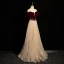 Sparkly Burgundy Beading Pearl Sequins Prom Dresses 2024 A-Line / Princess Off-The-Shoulder Short Sleeve Backless Floor-Length / Long Prom Formal Dresses