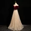Sparkly Burgundy Beading Pearl Sequins Prom Dresses 2024 A-Line / Princess Off-The-Shoulder Short Sleeve Backless Floor-Length / Long Prom Formal Dresses