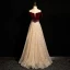 Sparkly Burgundy Beading Pearl Sequins Prom Dresses 2024 A-Line / Princess Off-The-Shoulder Short Sleeve Backless Floor-Length / Long Prom Formal Dresses