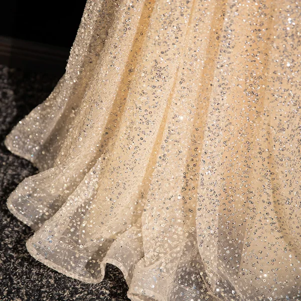 Sparkly Burgundy Beading Pearl Sequins Prom Dresses 2024 A-Line / Princess Off-The-Shoulder Short Sleeve Backless Floor-Length / Long Prom Formal Dresses