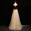 Sparkly Burgundy Beading Pearl Sequins Prom Dresses 2024 A-Line / Princess Off-The-Shoulder Short Sleeve Backless Floor-Length / Long Prom Formal Dresses