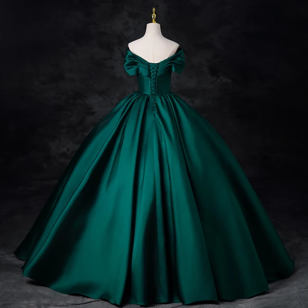 Elegant Dark Green Satin Prom Dresses 2024 Ball Gown Strapless Sleeveless Backless Floor-Length / Long Prom Formal Dresses