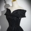Elegant Black Beading Sequins Prom Dresses 2024 A-Line / Princess Off-The-Shoulder Short Sleeve Backless Floor-Length / Long Formal Dresses
