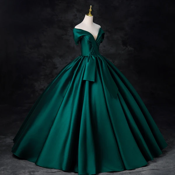 Elegant Dark Green Satin Prom Dresses 2024 Ball Gown Strapless Sleeveless Backless Floor-Length / Long Prom Formal Dresses