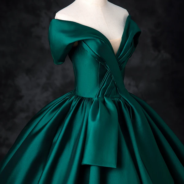 Elegant Dark Green Satin Prom Dresses 2024 Ball Gown Strapless Sleeveless Backless Floor-Length / Long Prom Formal Dresses