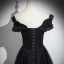 Elegant Black Beading Sequins Prom Dresses 2024 A-Line / Princess Off-The-Shoulder Short Sleeve Backless Floor-Length / Long Formal Dresses
