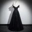 Elegant Black Beading Sequins Prom Dresses 2024 A-Line / Princess Off-The-Shoulder Short Sleeve Backless Floor-Length / Long Formal Dresses