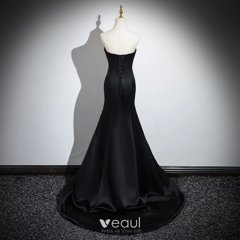 2024 Black Lace Prom Dresses Strapless Split Long Evening Dresses Merm –  MyChicDress