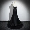 Sexy Black Prom Dresses 2024 Trumpet / Mermaid Strapless Sleeveless Backless Sweep Train Formal Dresses