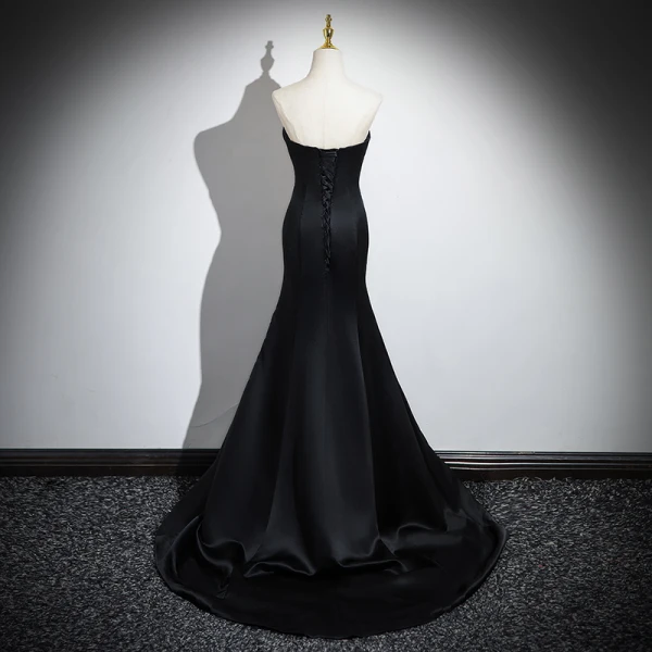 chinese dress ladies Elastic Satin Prom Dress Black Trumpet/Mermaid Off Shoulder Sweep Trai