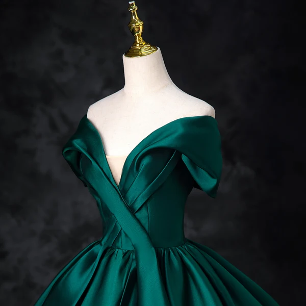 Elegant Dark Green Satin Prom Dresses 2024 Ball Gown Strapless Sleeveless Backless Floor-Length / Long Prom Formal Dresses