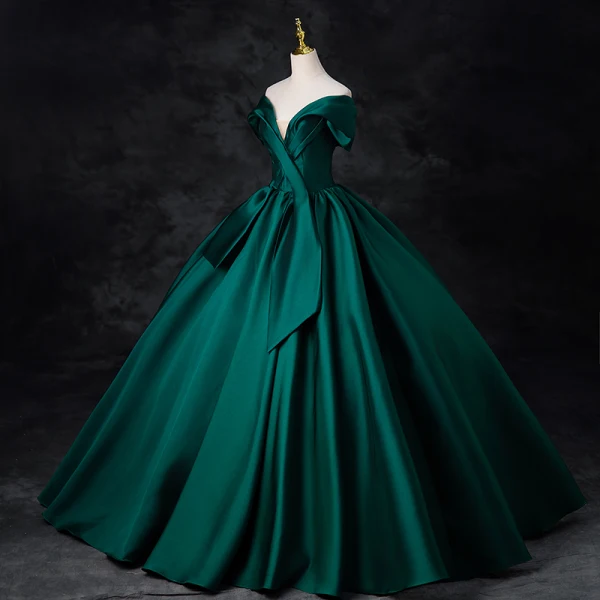 Elegant Dark Green Satin Prom Dresses 2024 Ball Gown Strapless Sleeveless Backless Floor-Length / Long Prom Formal Dresses