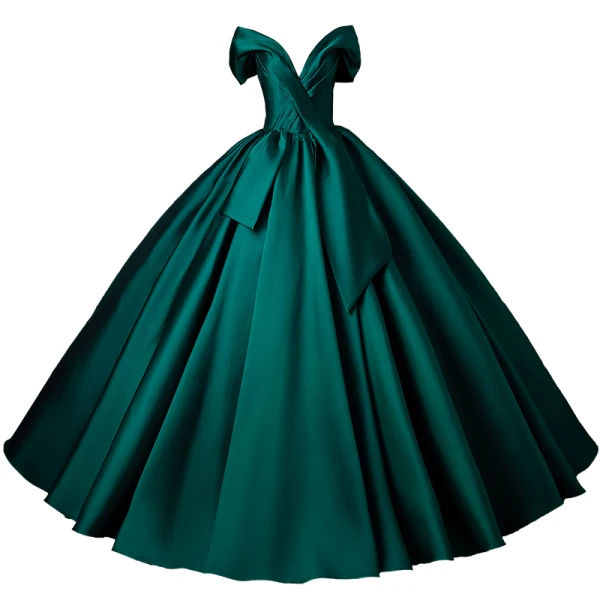 Elegant Dark Green Satin Prom Dresses 2024 Ball Gown Strapless Sleeveless Backless Floor-Length / Long Prom Formal Dresses