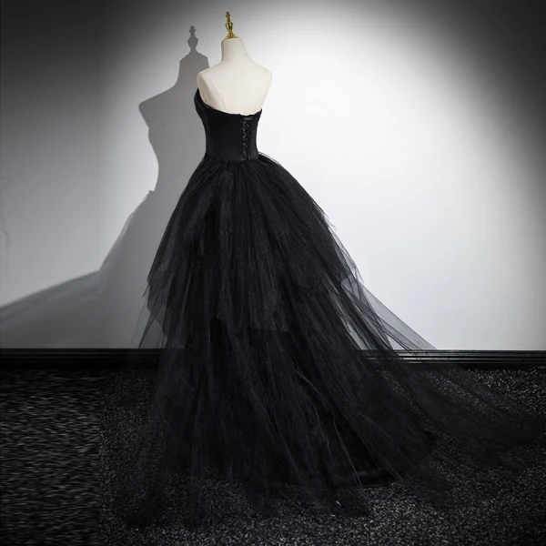 Sexy Noire Robe De Bal 2024 Trompette / Sirène Bustier Sans Manches Dos Nu Train De Balayage Robe De Ceremonie