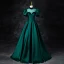 Elegant Dark Green Satin Prom Dresses 2024 Ball Gown High Neck Short Sleeve Backless Floor-Length / Long Prom Formal Dresses