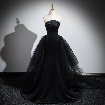 Sexy Noire Robe De Bal 2024 Trompette Sirène Bustier Sans Manches Dos Nu Train De Balayage Robe De Ceremonie