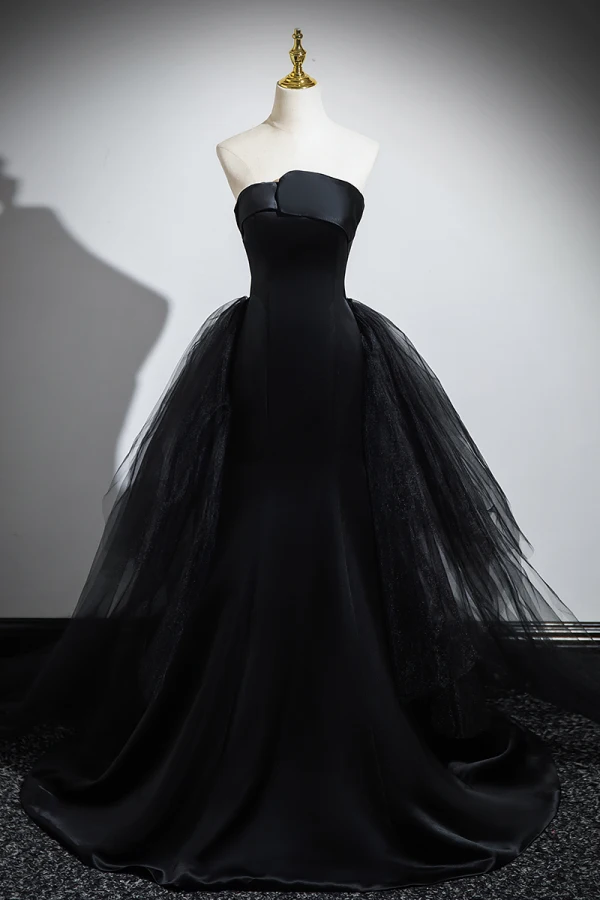 Sexy Noire Robe De Bal 2024 Trompette / Sirène Bustier Sans Manches Dos Nu Train De Balayage Robe De Ceremonie