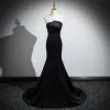 Sexy Black Prom Dresses 2024 Trumpet / Mermaid Strapless Sleeveless Backless Sweep Train Formal Dresses