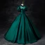 Elegant Dark Green Satin Prom Dresses 2024 Ball Gown High Neck Short Sleeve Backless Floor-Length / Long Prom Formal Dresses