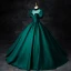 Elegant Dark Green Satin Prom Dresses 2024 Ball Gown High Neck Short Sleeve Backless Floor-Length / Long Prom Formal Dresses