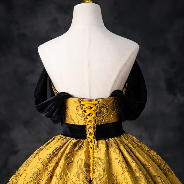 Élégant Noire Doré Impression Robe De Bal 2024 Robe Boule Bustier Sans Manches Dos Nu Longue Promo Robe De Ceremonie