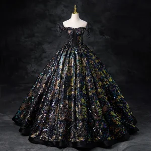 Sparkly Multi Colors Sequins Black Prom Dresses 2024 Ball Gown Off The Shoulder Sleeveless Backless Floor Length Long Prom Formal Dresses