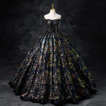Sparkly Multi Colors Sequins Black Prom Dresses 2024 Ball Gown Off The Shoulder Sleeveless Backless Floor Length Long Prom Formal Dresses