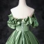Elegant Sage Green Prom Dresses 2024 Ball Gown Ruffle Off-The-Shoulder Short Sleeve Backless Floor-Length / Long Prom Formal Dresses