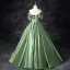 Elegant Sage Green Prom Dresses 2024 Ball Gown Ruffle Off-The-Shoulder Short Sleeve Backless Floor-Length / Long Prom Formal Dresses