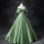 Elegant Sage Green Prom Dresses 2024 Ball Gown Ruffle Off-The-Shoulder Short Sleeve Backless Floor-Length / Long Prom Formal Dresses