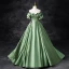 Elegant Sage Green Prom Dresses 2024 Ball Gown Ruffle Off-The-Shoulder Short Sleeve Backless Floor-Length / Long Prom Formal Dresses
