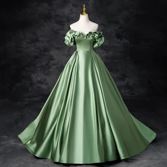 Elegant Sage Green Prom Dresses 2024 Ball Gown Ruffle Off The Shoulder Short Sleeve Backless Floor Length Long Prom Formal Dresses