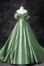 Elegant Sage Green Prom Dresses 2024 Ball Gown Ruffle Off-The-Shoulder Short Sleeve Backless Floor-Length / Long Prom Formal Dresses